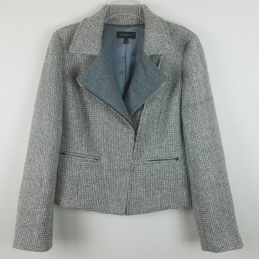 Talbots tweed moto blazer sz 12